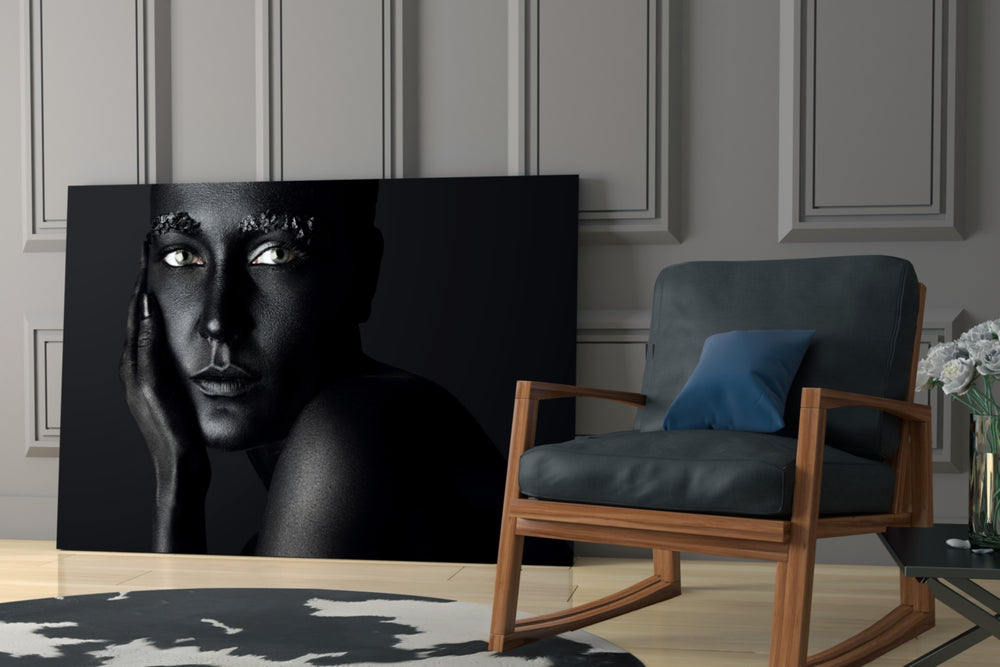 Woman Portrait 37 glass print enhancing a hallway with quiet drama
