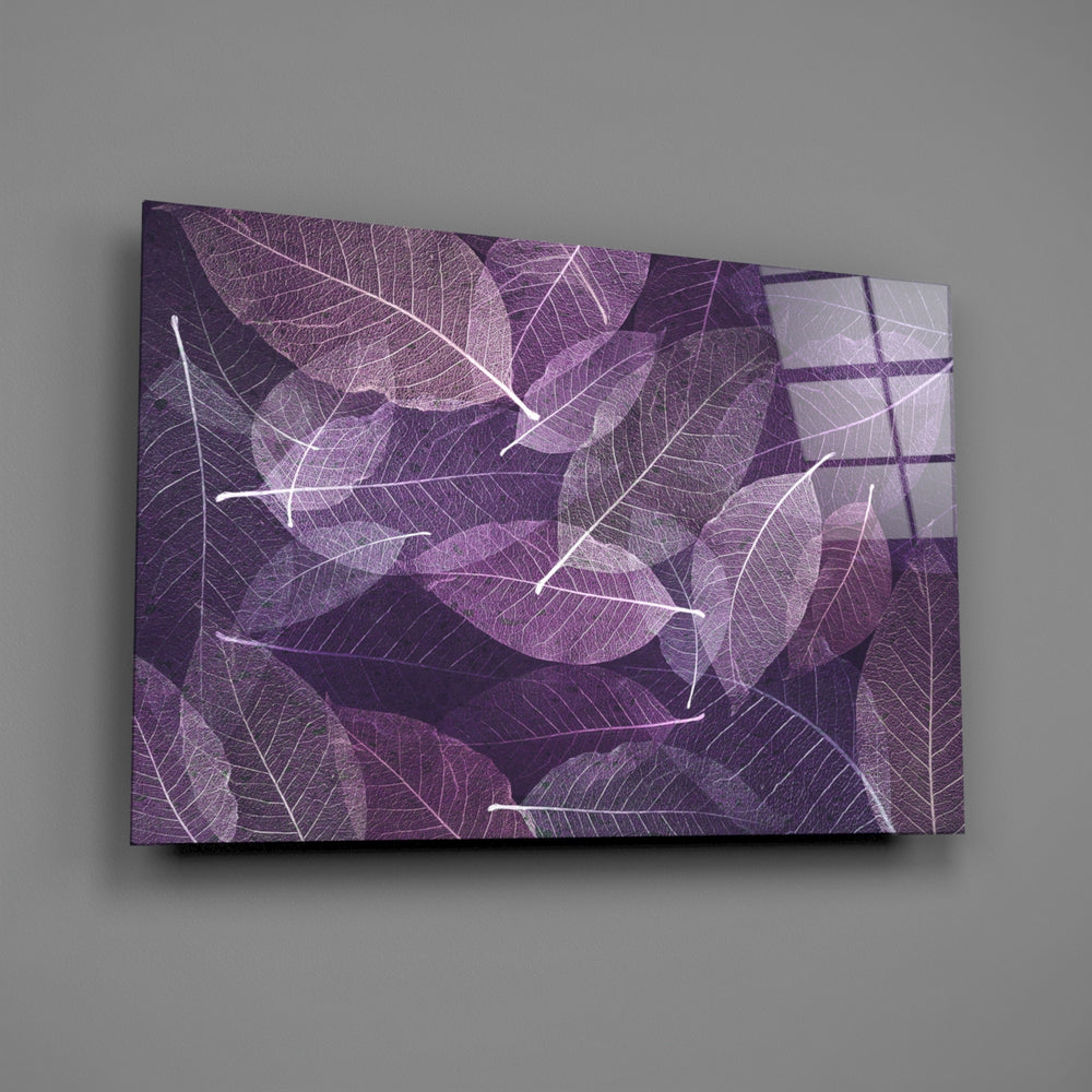Skeleton leaf pattern panel bringing violet warmth to a contemporary living space