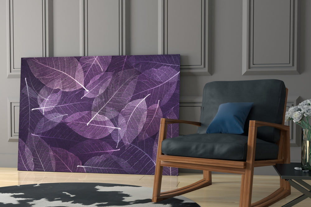 Purple Leaf glass print enhancing a reading nook with poetic mood
