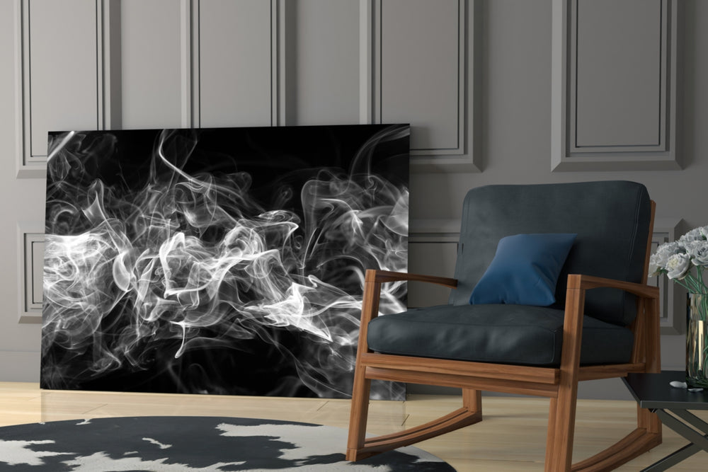 White Smoke glass print enhancing a hallway with quiet drama