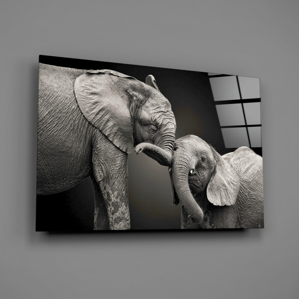 Tender elephant pair panel bringing companionable warmth to a contemporary living space