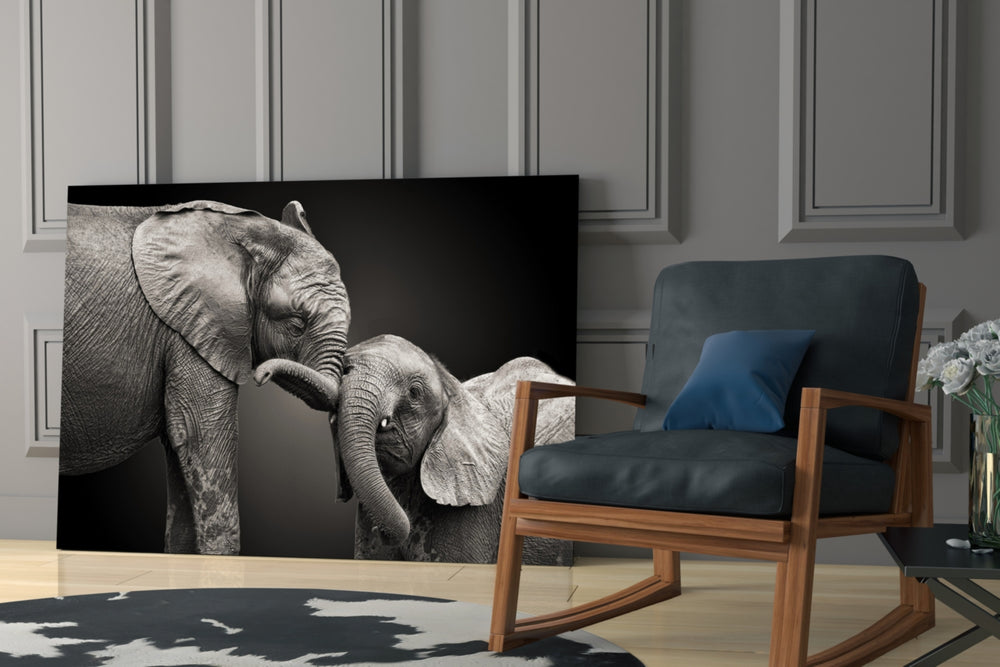 Elephants glass print enhancing a child's room with tender warmth