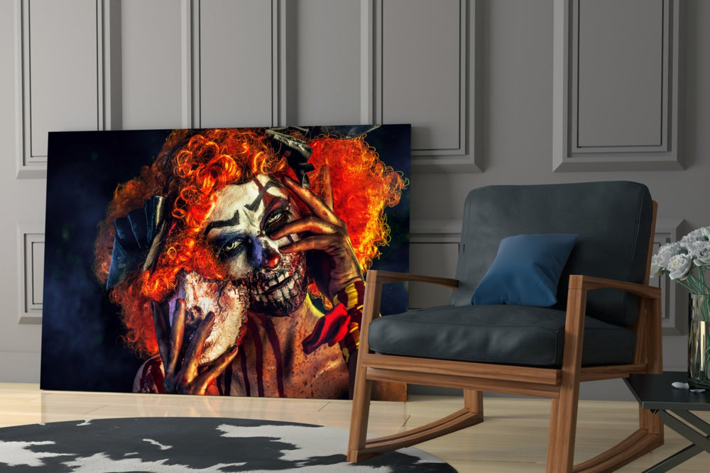 Women's glass print enhancing a Halloween-themed corner