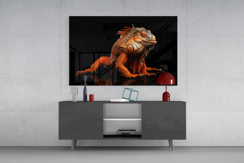 Komodo Dragon panel catching low light to reveal its sculptural scales