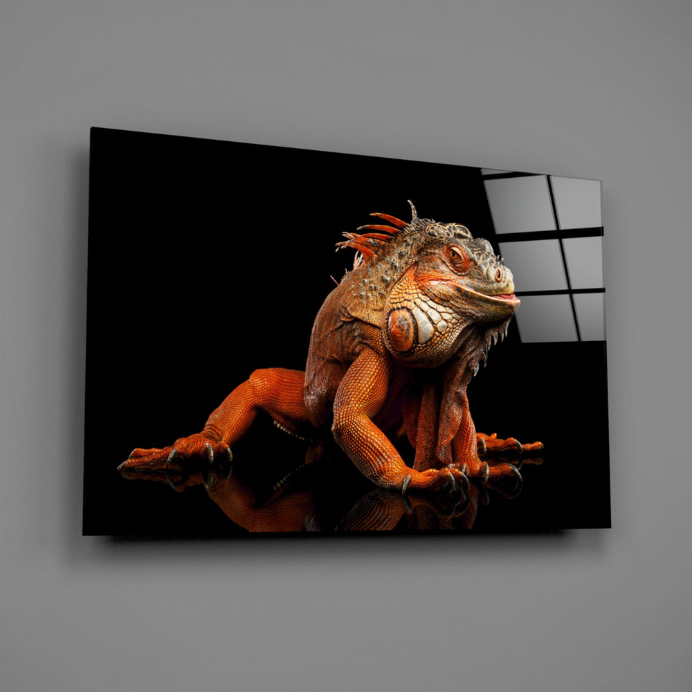 Orange iguana panel bringing naturalist wonder to a contemporary living space