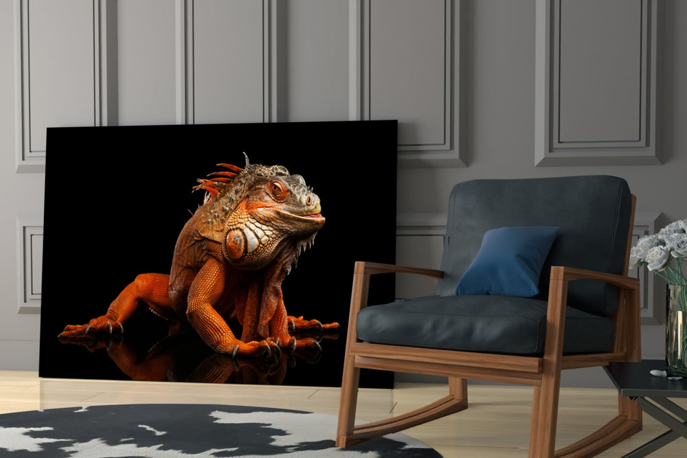 Komodo Dragon glass print enhancing a hallway with statement focal point
