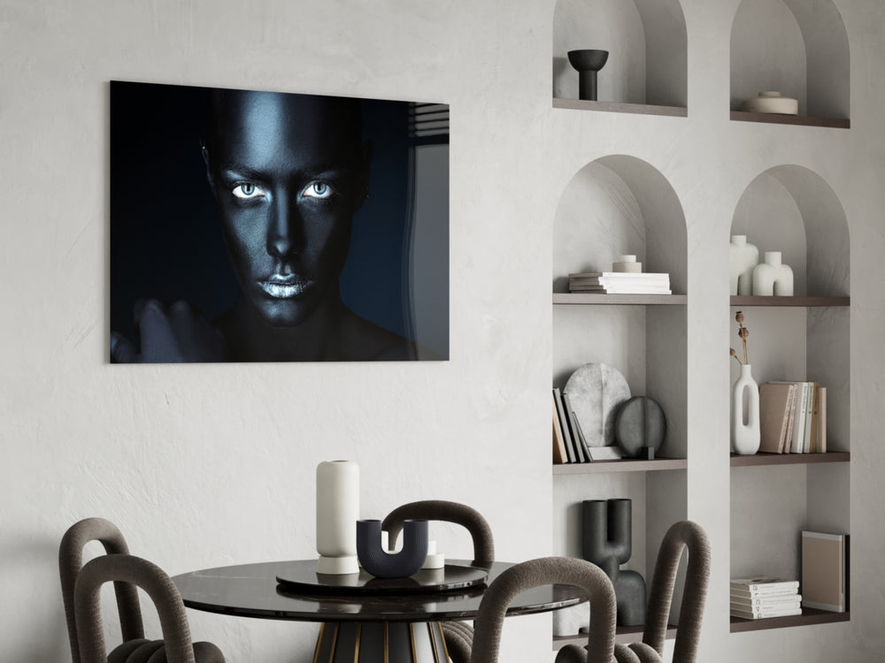 Woman Portrait 39 panel adding editorial mystery to a lounge
