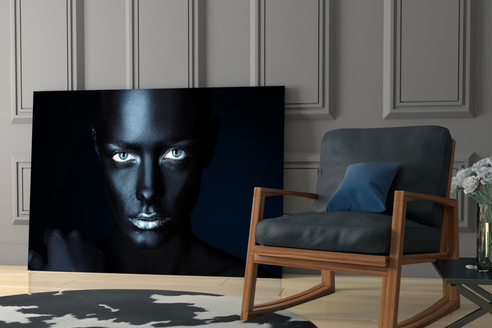 Woman Portrait 39 glass print enhancing a hallway with quiet drama