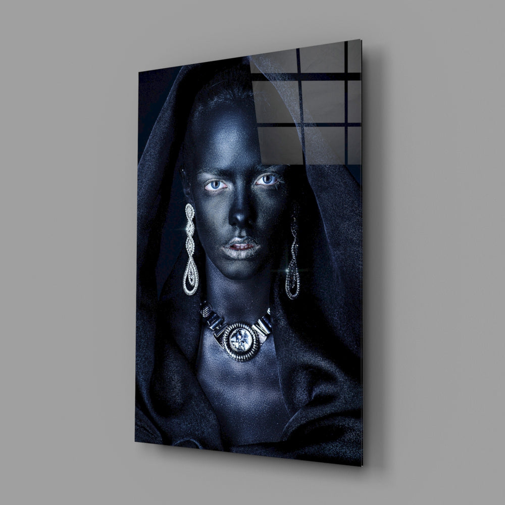 Hooded crystal portrait bringing after-dark luxe to a contemporary living space
