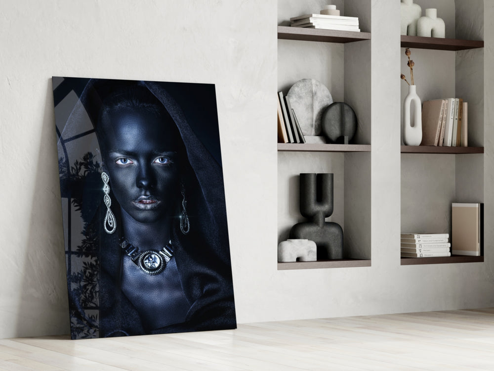 Woman Portrait 40 glass print enhancing a study with evening mood