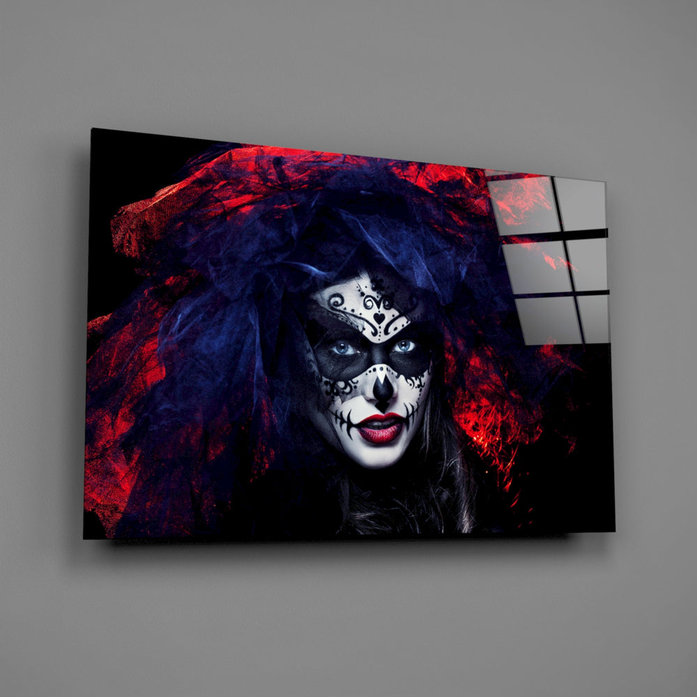 Sugar-skull tulle portrait bringing theatrical drama to a contemporary living space