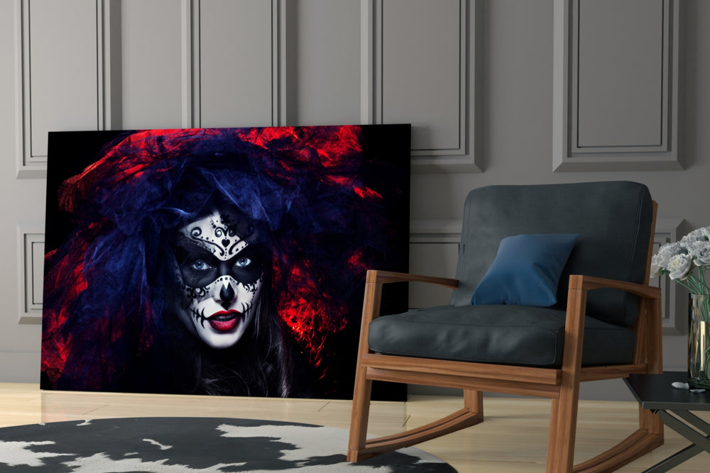 Woman Portrait 41 glass print enhancing a hallway with conceptual presence