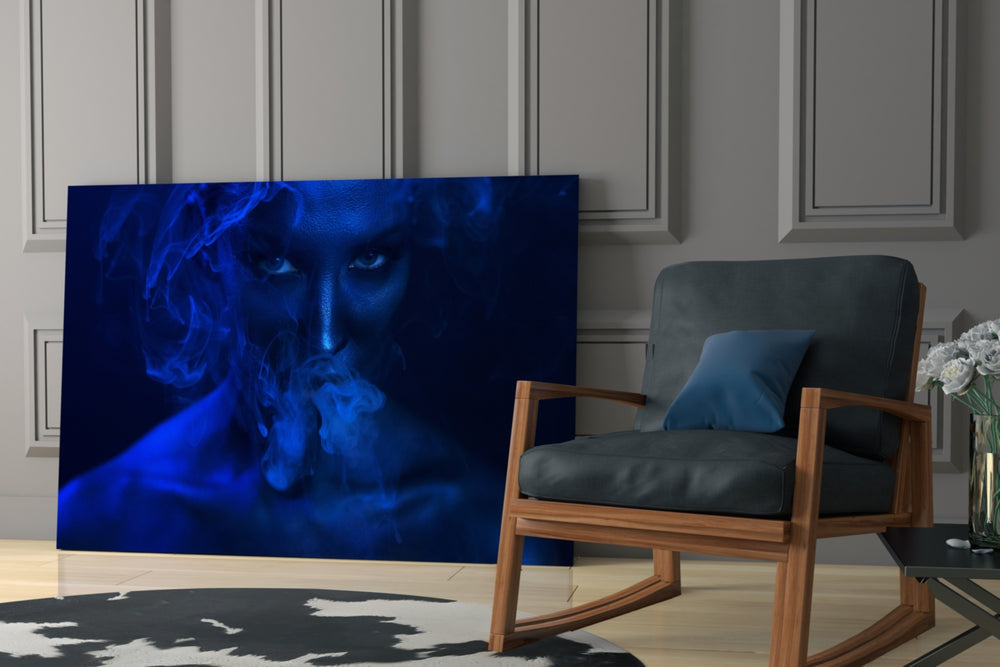 Smoke and Woman glass print enhancing a hallway with quiet intensity
