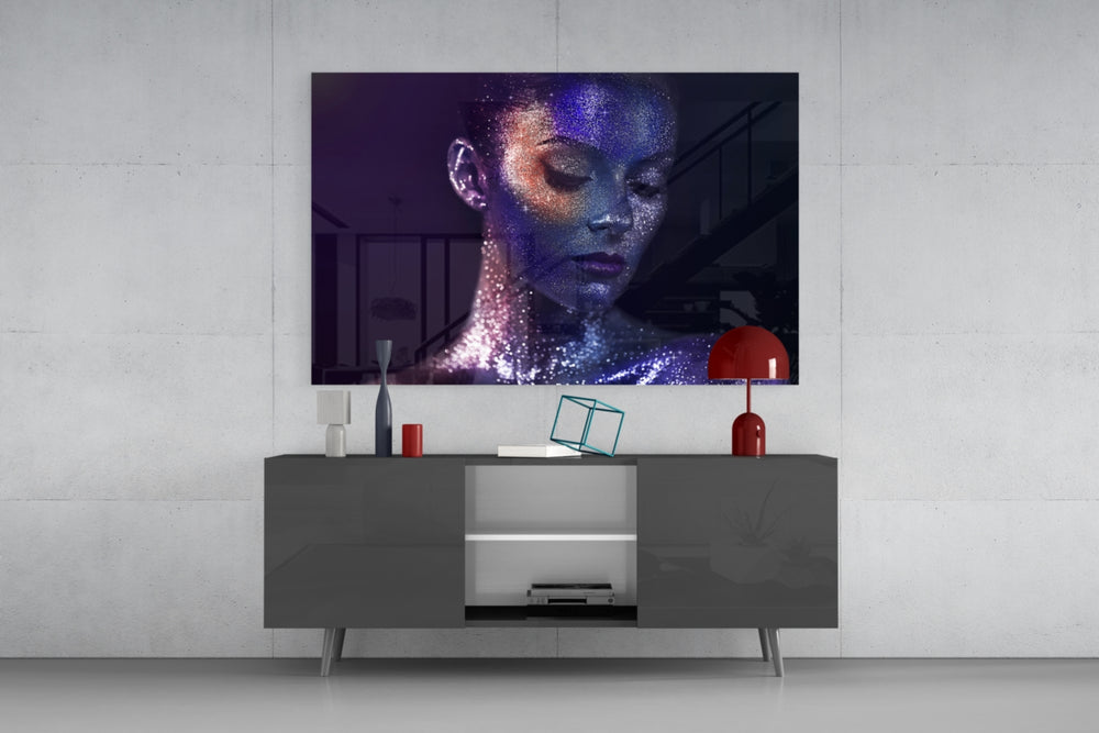 Woman Portrait 42 panel catching soft light to reveal the cosmic glitter detail