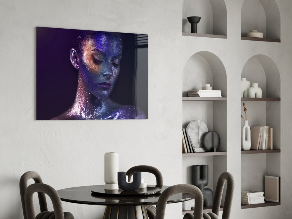 Woman Portrait 42 panel setting a quiet, mysterious mood in a contemporary bedroom