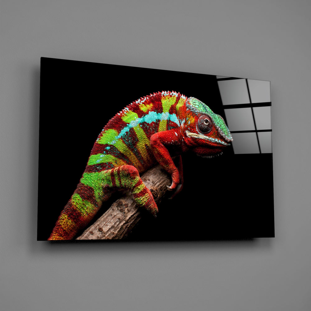 Panther chameleon panel bringing kaleidoscopic color to a contemporary living space