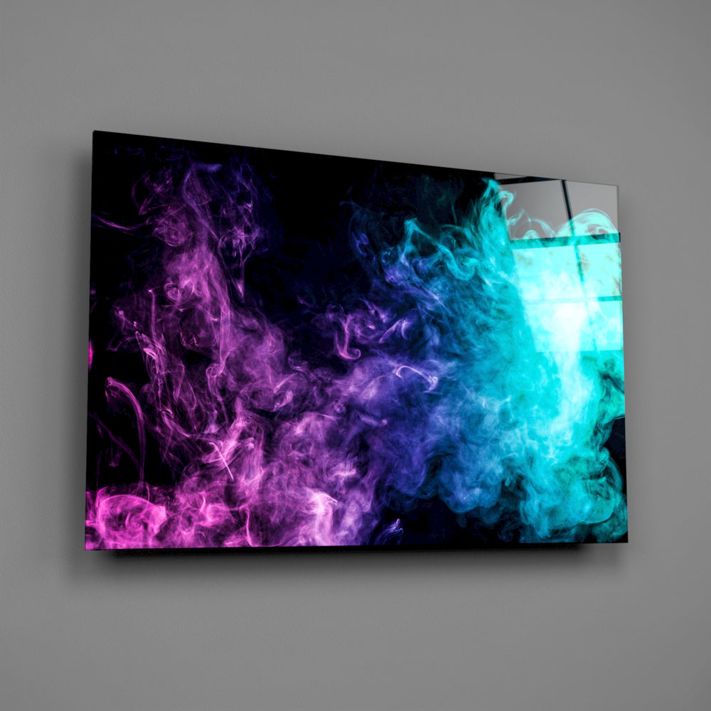Magenta-and-turquoise smoke panel bringing vivid drama to a contemporary living space