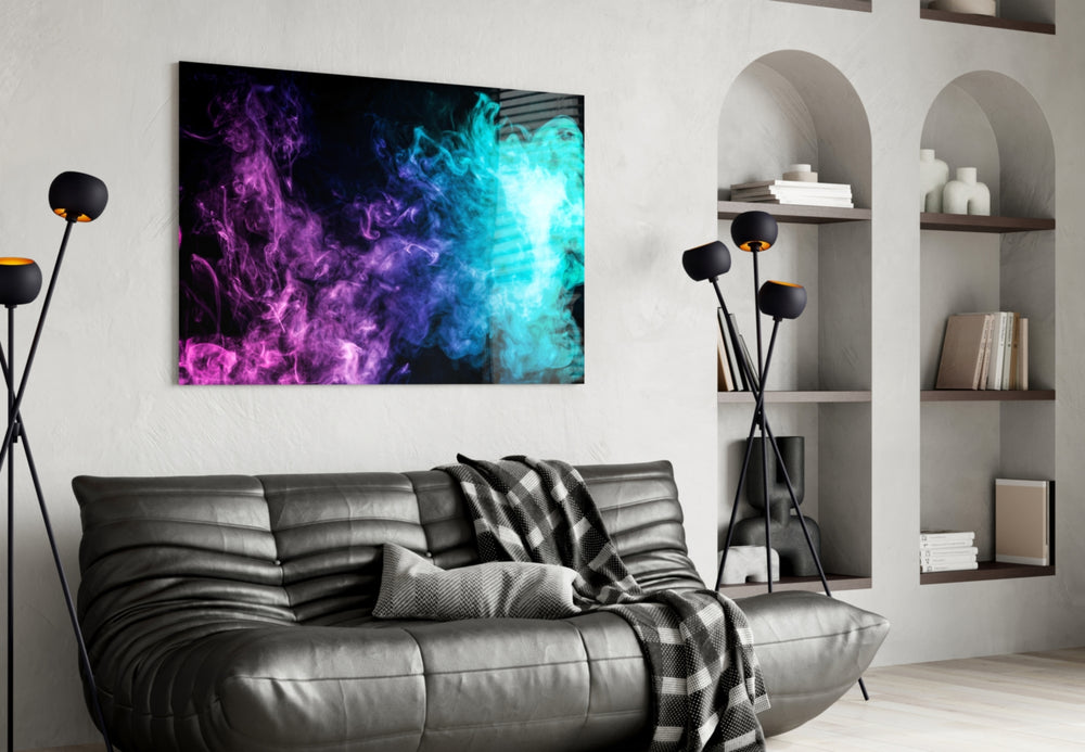 Colored Smoke glass wall art styled in a creative studio