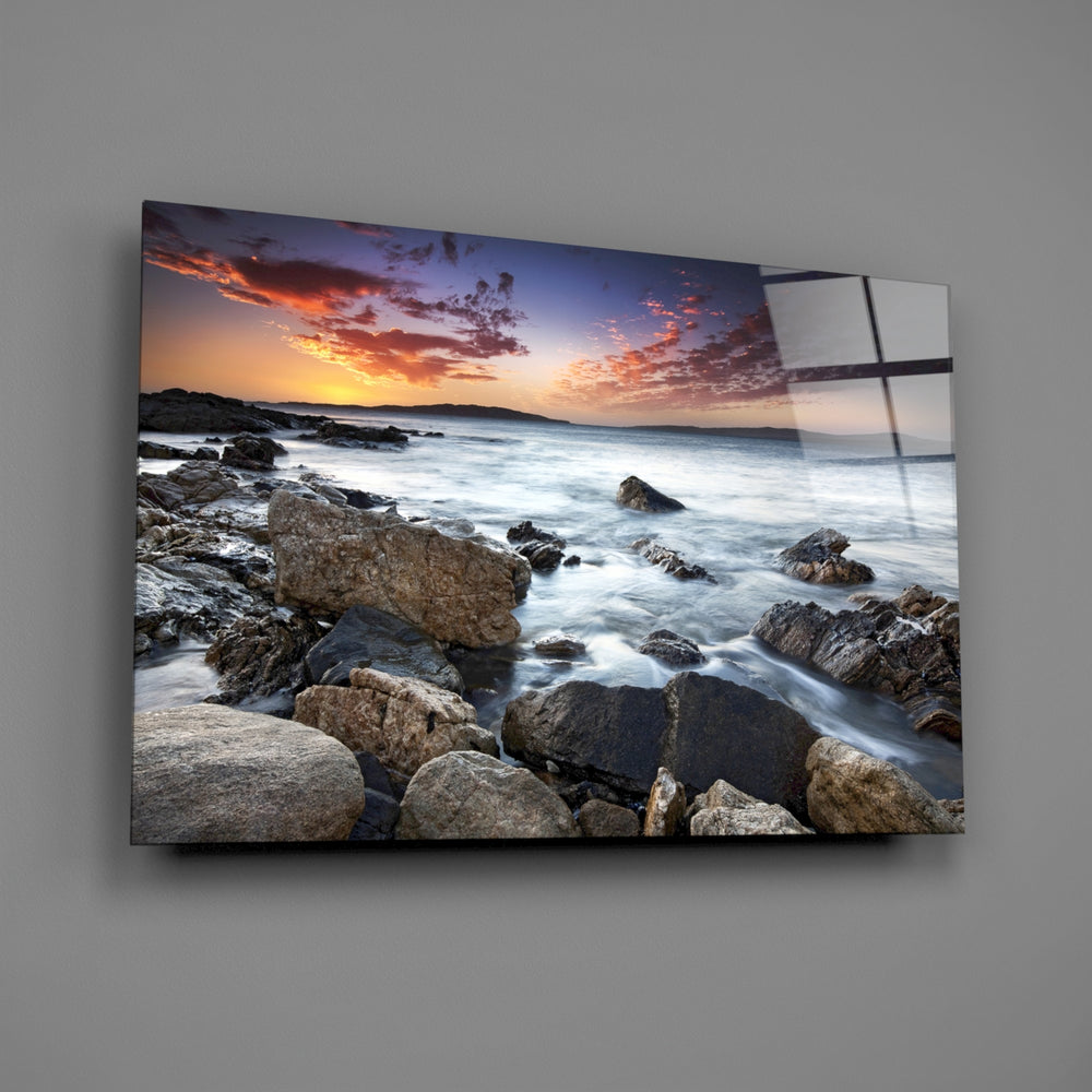 Sunset coastal panel bringing twilight calm to a contemporary living space