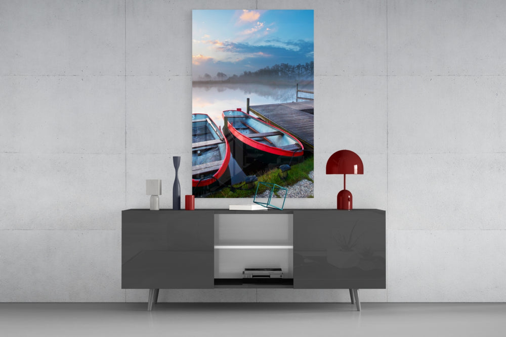 Lake and Boats panel catching soft morning light to reveal its pink sky