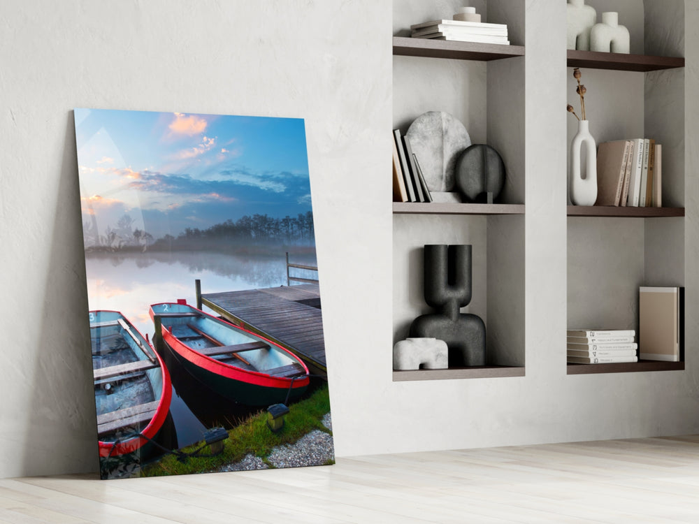 Lake and Boats glass print enhancing a Scandinavian living room