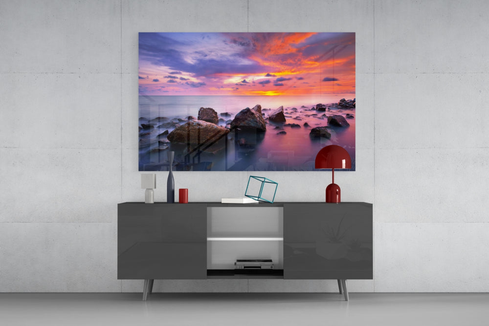 Sunset at Sea panel catching warm light to reveal its painterly sunset