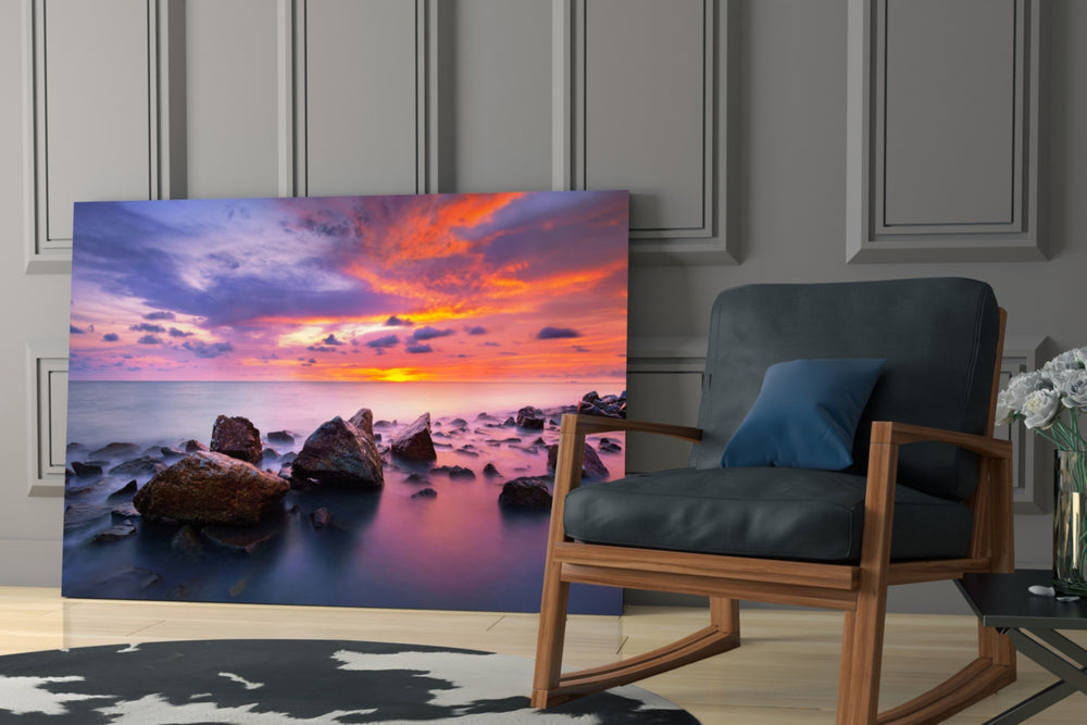Sunset at Sea glass print enhancing a hallway with romantic glow