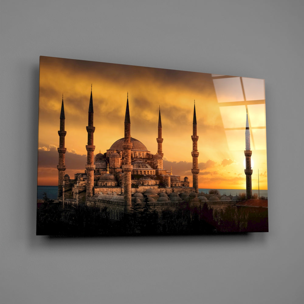 Istanbul sunset skyline panel bringing golden warmth to a contemporary living space