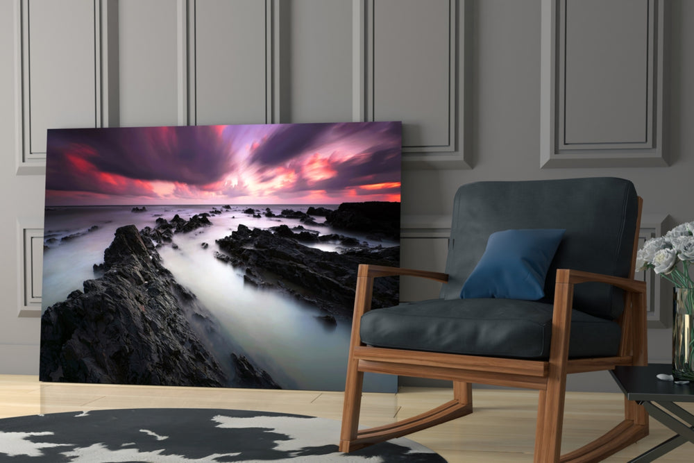 Sunset Landscape glass print enhancing a hallway with windswept presence