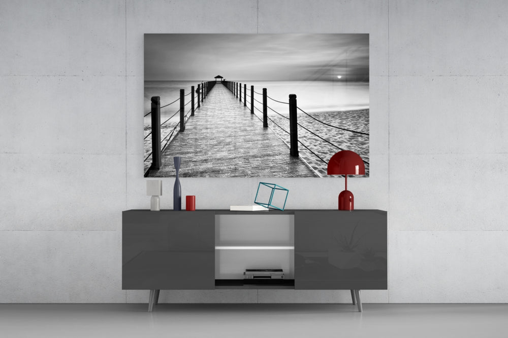 Dock panel catching soft light to reveal its plank perspective