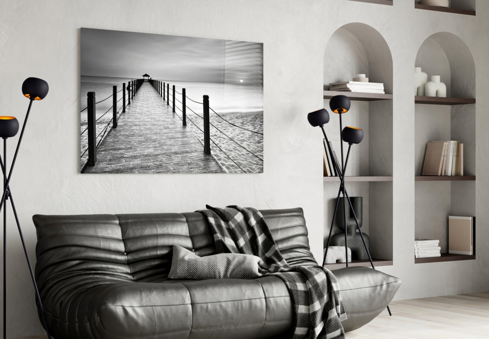 Dock glass wall art styled above a desk in a contemplative study