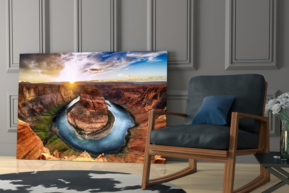 Canyon glass print enhancing a hallway with horizon scale