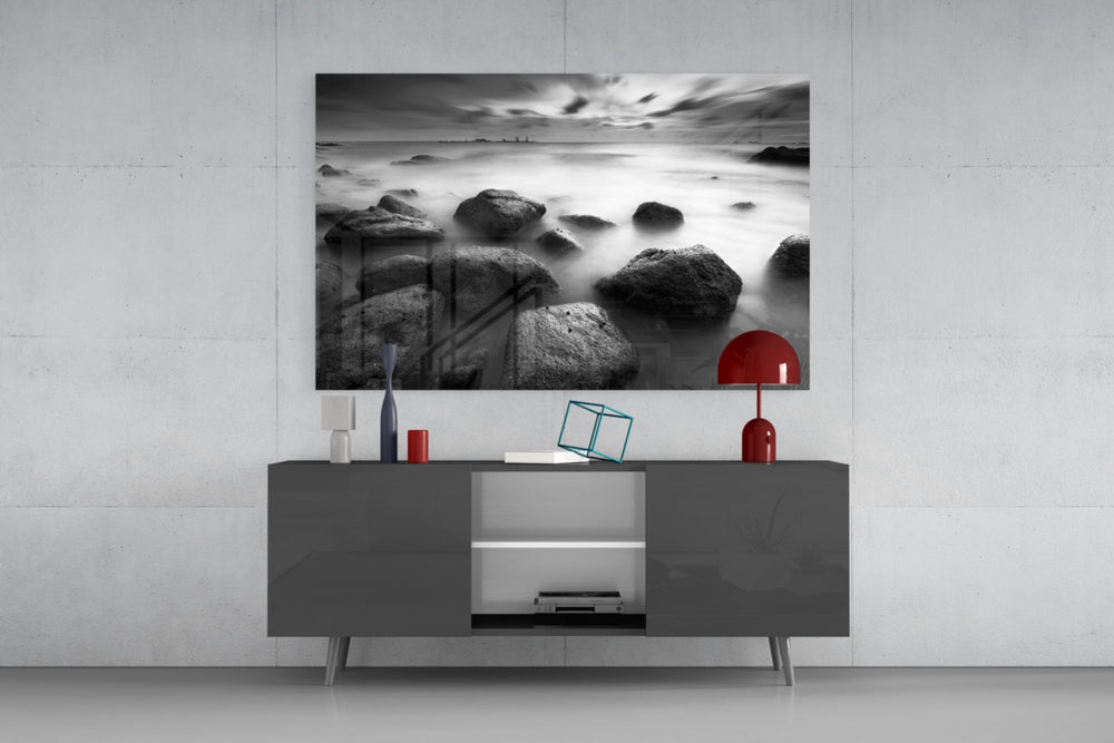 Cliffs panel catching soft light to reveal its ghostly water drift