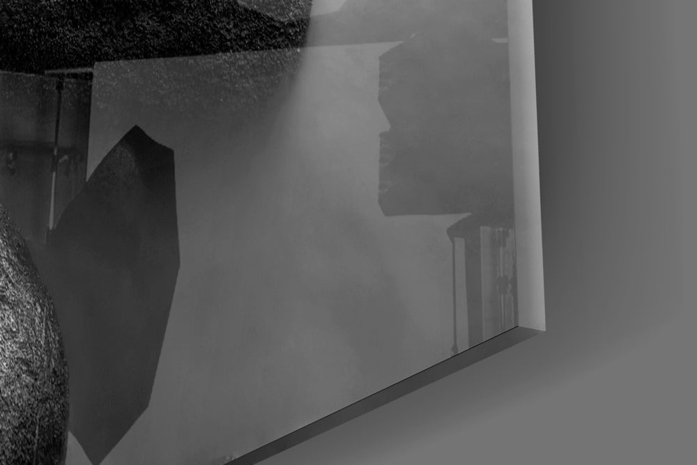 Cliffs artwork anchoring a coastal-themed wall in monochrome palette
