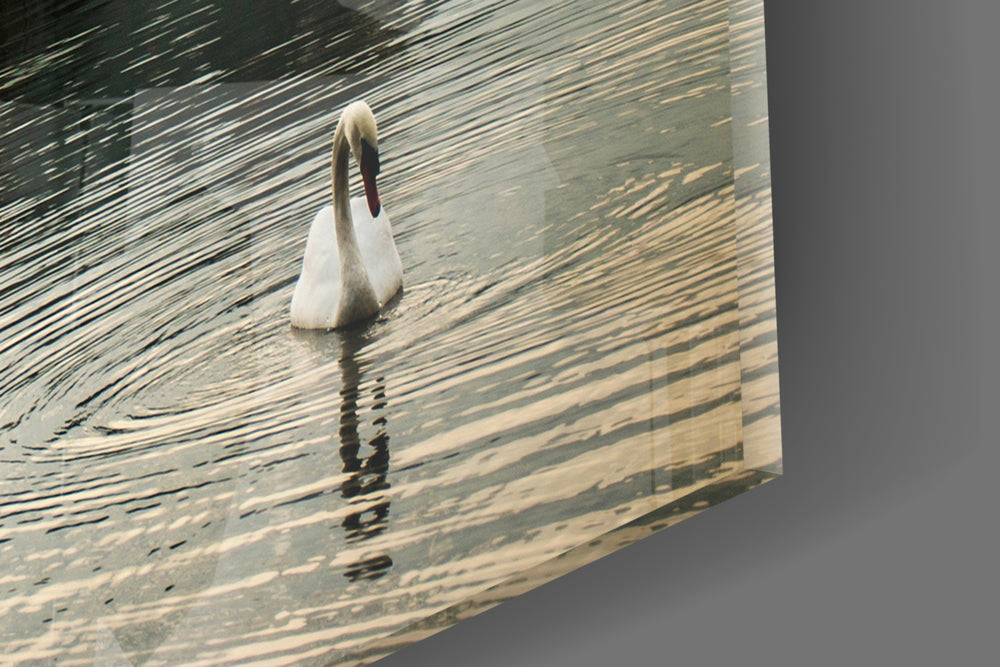 Lake artwork anchoring an alpine-themed wall in warm palette