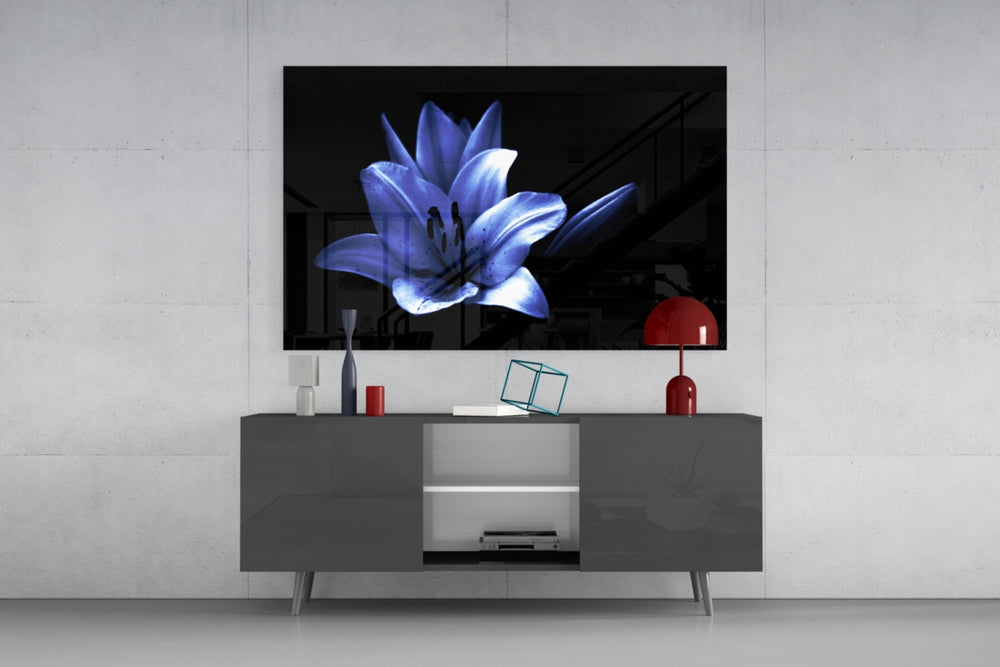 Purple Flower panel catching low light to reveal its glowing petals