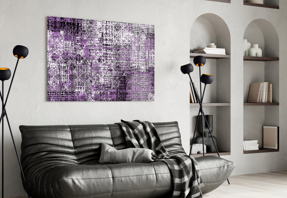 Abstract glass wall art styled in a creative studio