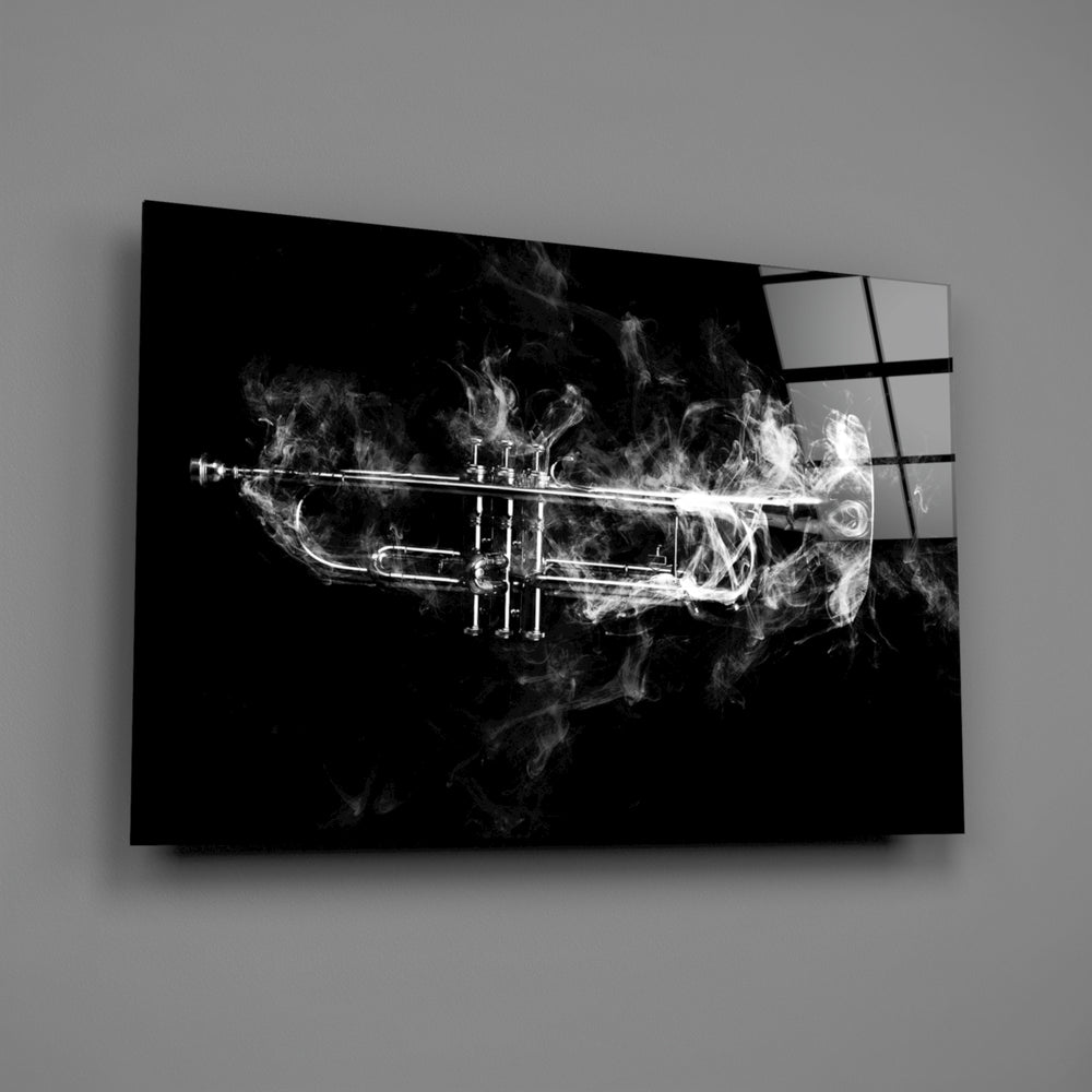 Silver trumpet panel bringing jazz-club mood to a contemporary living space