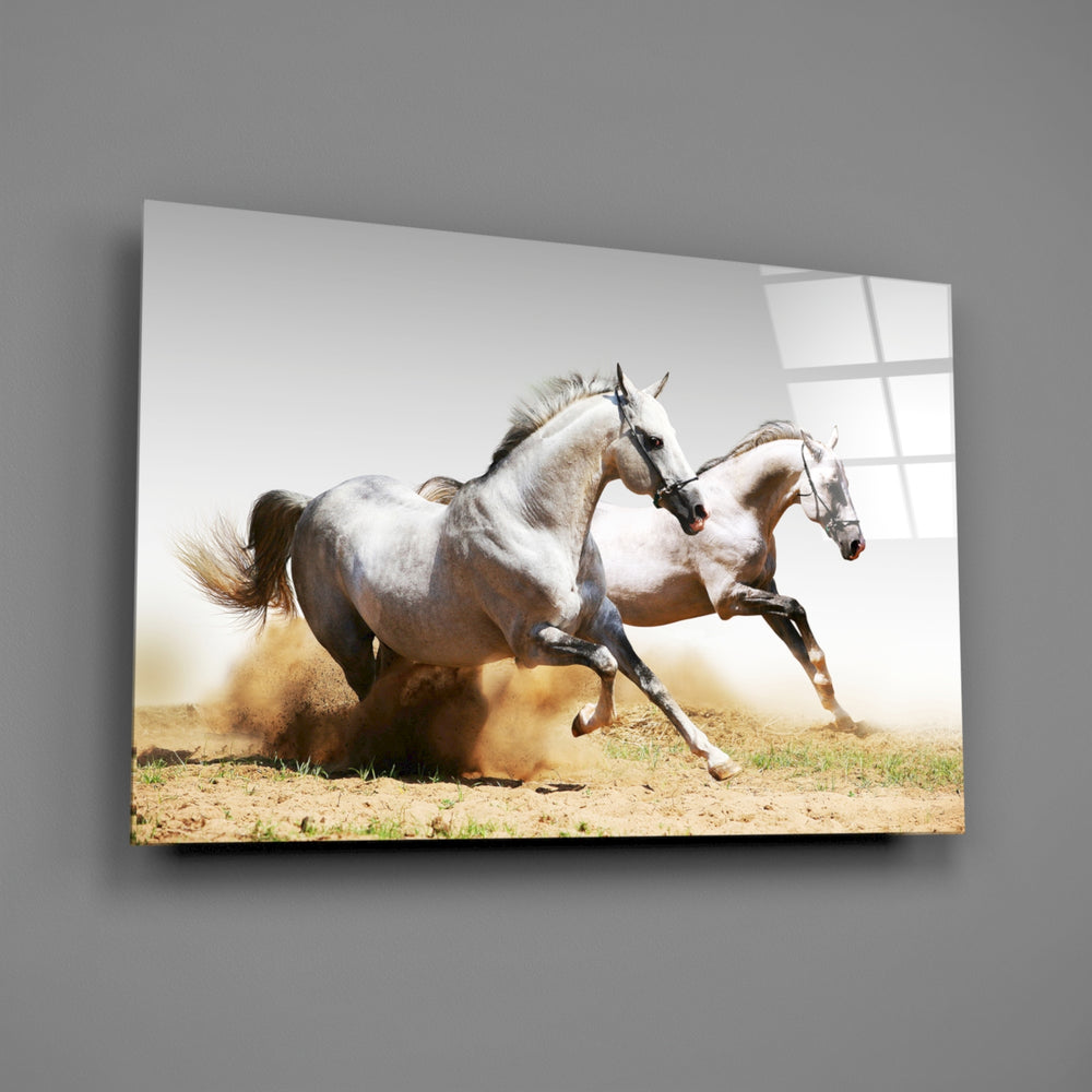 White Arabian gallop panel bringing kinetic energy to a contemporary living space