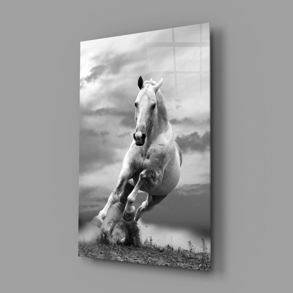 Monochrome gallop panel bringing dynamic motion to a contemporary living space