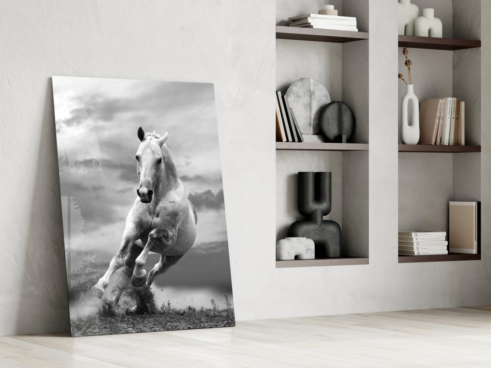 Running Horse glass print enhancing a hallway with heroic presence