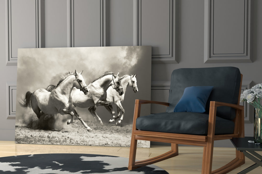 Running Horses glass print enhancing a hallway with equestrian spark