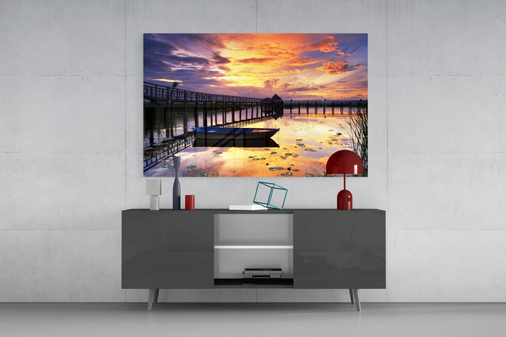 Sunset on the Dock panel catching warm light to reveal its mirror reflection