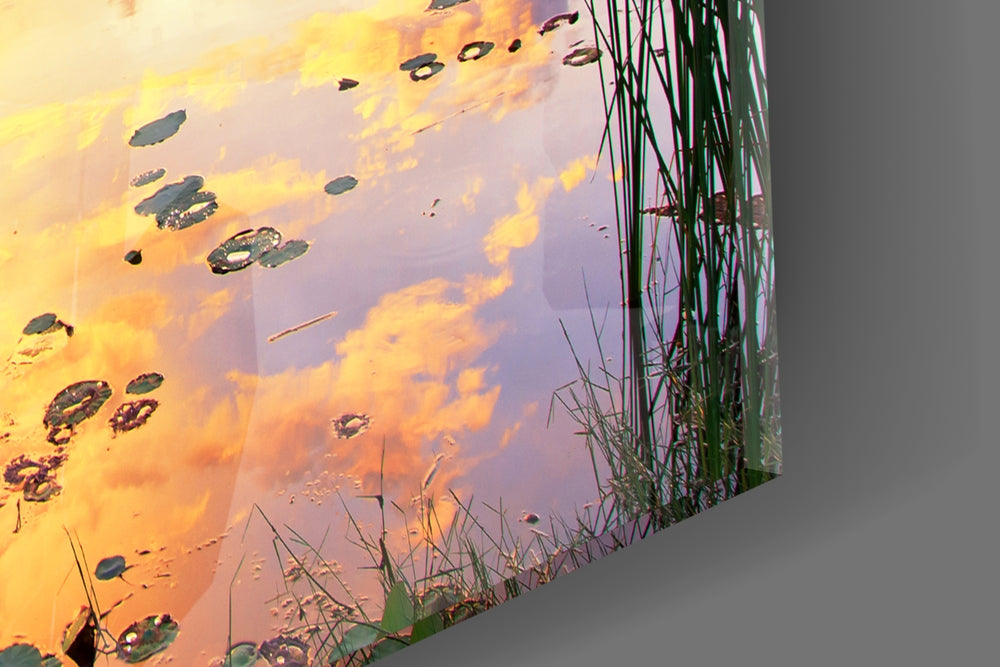 Sunset on the Dock artwork anchoring a lakeside-themed wall in warm palette