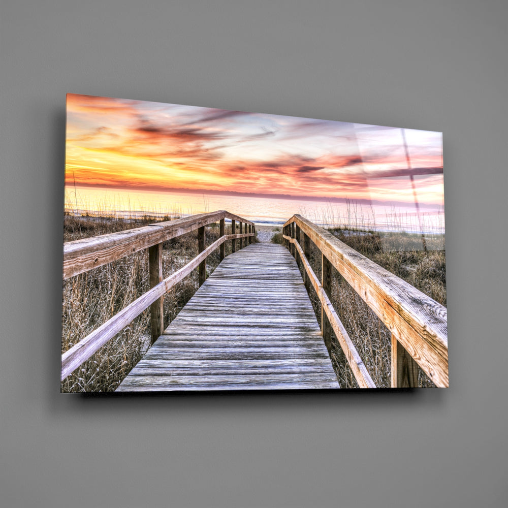 Coastal boardwalk panel bringing seaside mood to a contemporary living space