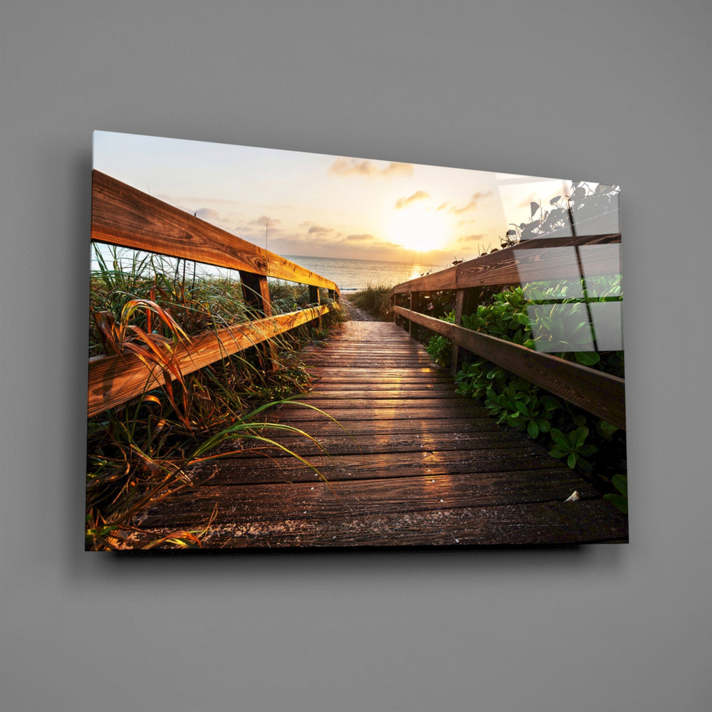 Coastal boardwalk panel bringing seaside warmth to a contemporary living space