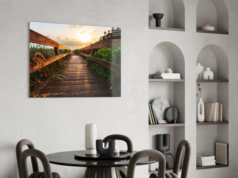 Sunset on the Beach panel adding golden-hour calm to a bedroom