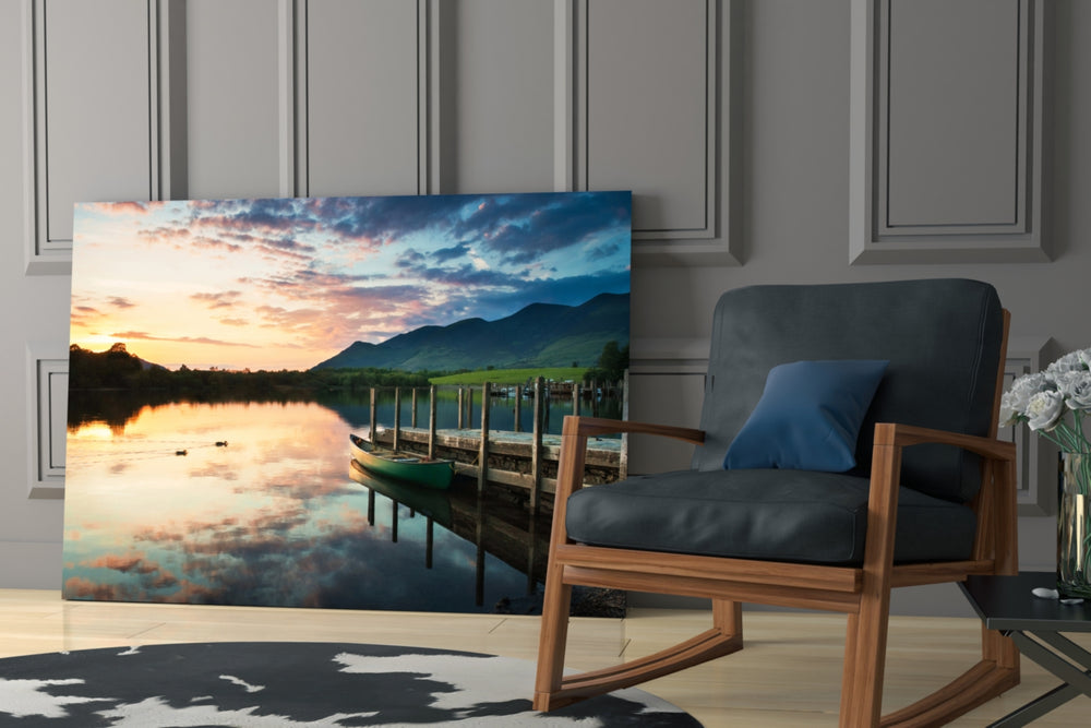 Lake Landscape glass print enhancing a hallway with horizon poetry