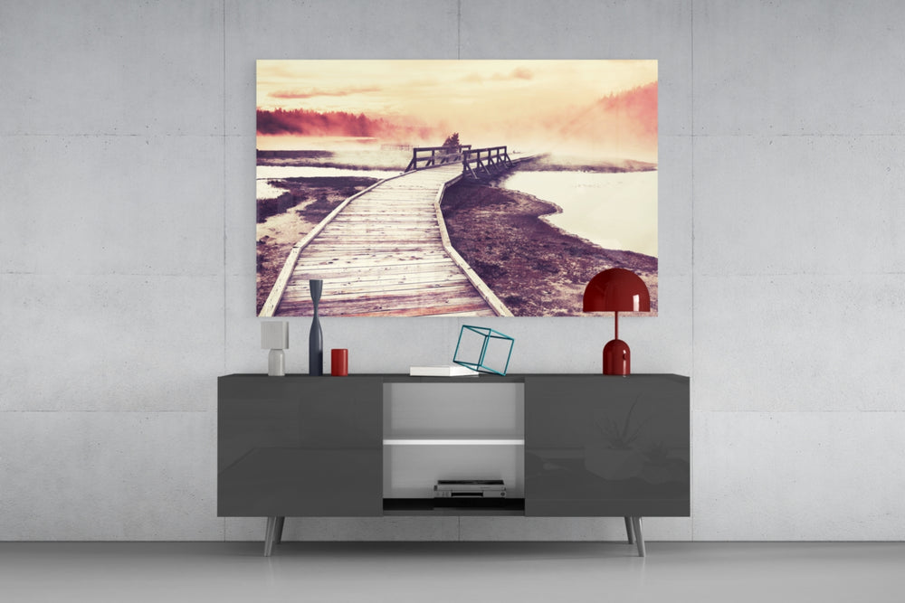 Dock in the Fog panel catching soft light to reveal its painterly mist
