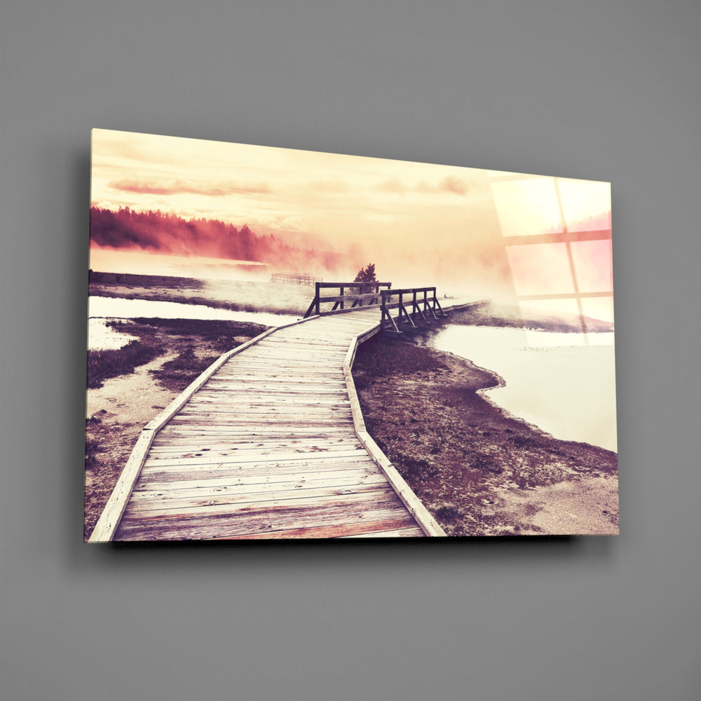 Vintage misty-walkway panel bringing nostalgic warmth to a contemporary living space
